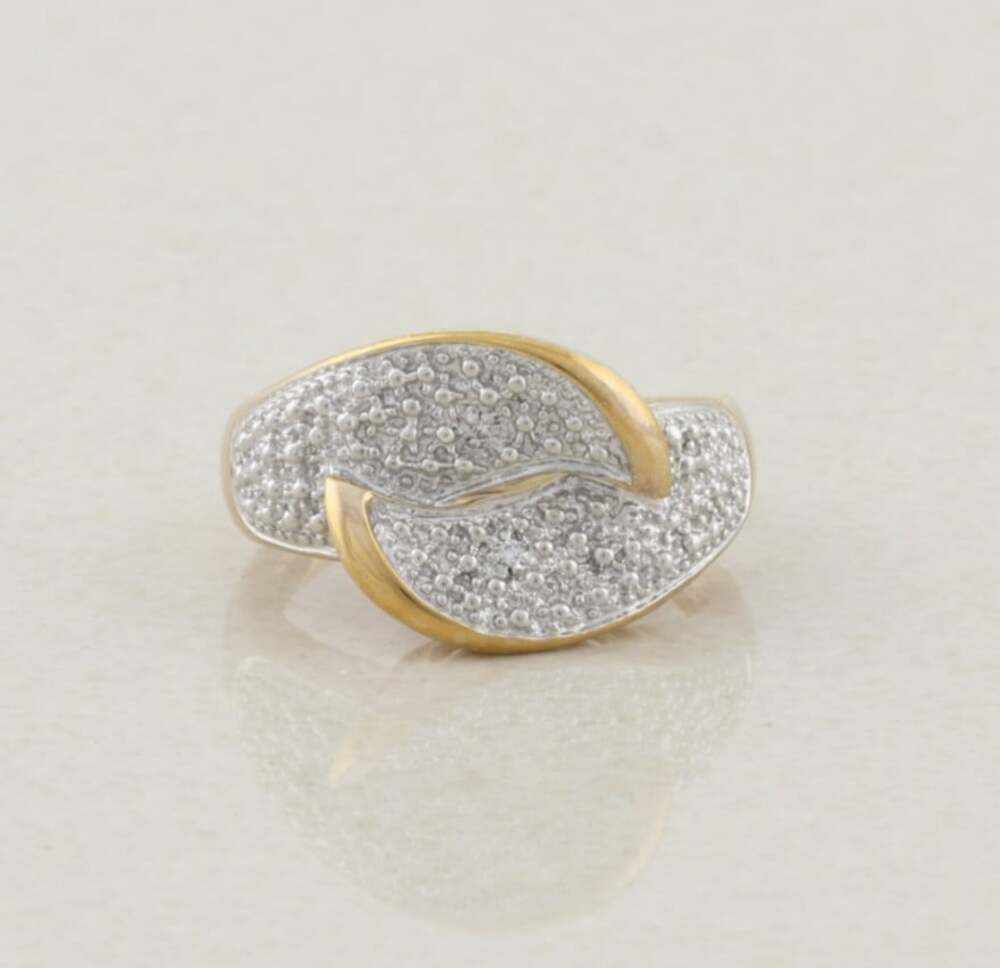 Sterling Silver with Gold Plate Accents Pave Design Ring Size 7